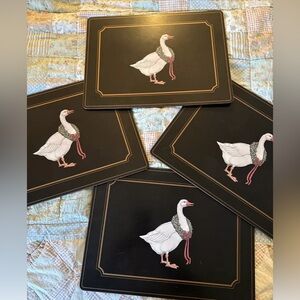 4 VINTAGE PIMPERNEL CHRISTMAS GOOSE W/ WREATH PLACEMATS RECTANGLE CORK ENGLAND